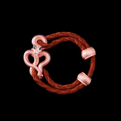 Demon Serpent Rope Bracelet 18K Rose Gold Plated Copper 18K White Gold Plated Silver 4mm Braided Rope Deep Orange Black Background