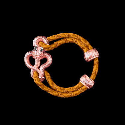 Demon Serpent Rope Bracelet 18K Rose Gold Plated Copper 18K White Gold Plated Silver 4mm Braided Rope Gold Black Background