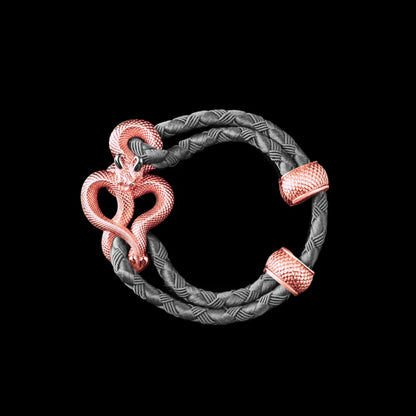 Demon Serpent Rope Bracelet 18K Rose Gold Plated Copper 18K White Gold Plated Silver 4mm Braided Rope Gray Black Background