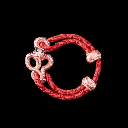 Demon Serpent Rope Bracelet 18K Rose Gold Plated Copper 18K White Gold Plated Silver 4mm Braided Rope Watermelon Red Black Background