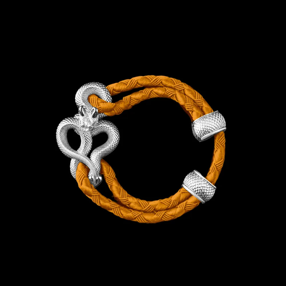 Demon Serpent Rope Bracelet 18K White Gold 4mm Braided Rope Gold Black Background