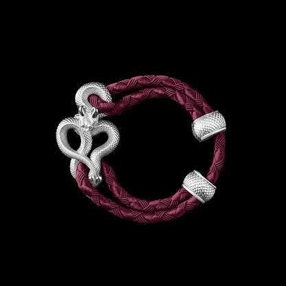 Demon Serpent Rope Bracelet 18K White Gold 4mm Braided Rope Wine Red Black Background