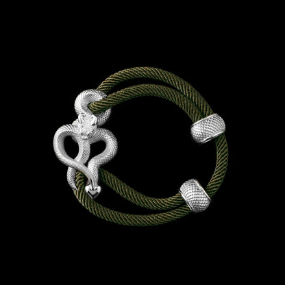Demon Serpent Rope Bracelet 18K White Gold 4mm Milan Rope Army Green Black Background