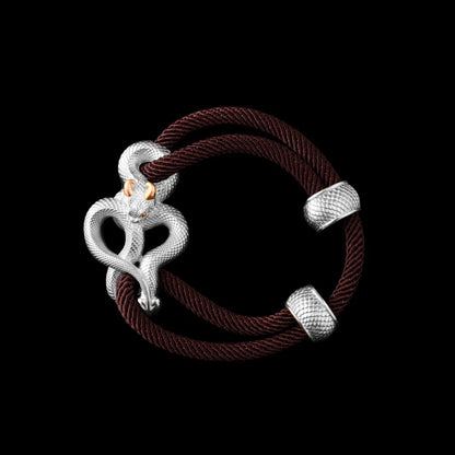 Demon Serpent Rope Bracelet 18K White Gold Plated White Bronze 24K Gold Plated Silver 4mm Milan Rope Coffee Black Background