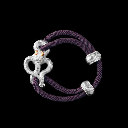 Demon Serpent Rope Bracelet 18K White Gold Plated White Bronze 24K Gold Plated Silver 4mm Milan Rope Dark Purple Black Background