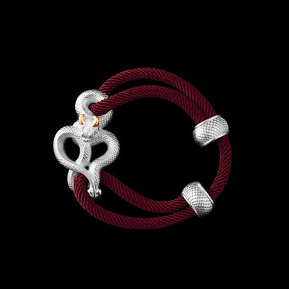 Demon Serpent Rope Bracelet 18K White Gold Plated White Bronze 24K Gold Plated Silver 4mm Milan Rope Red Velvet Black Background