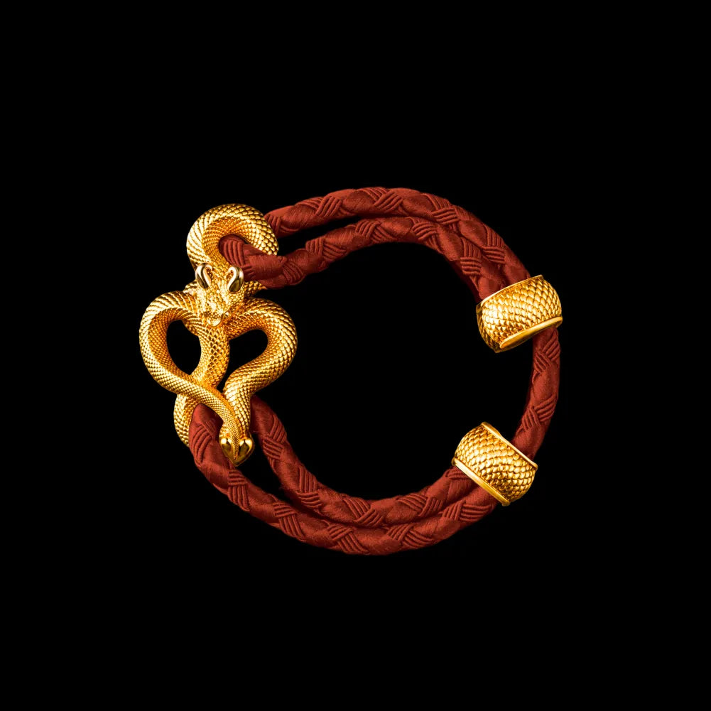 Demon Serpent Rope Bracelet 24K Gold 4mm Braided Rope Deep Orange Black Background