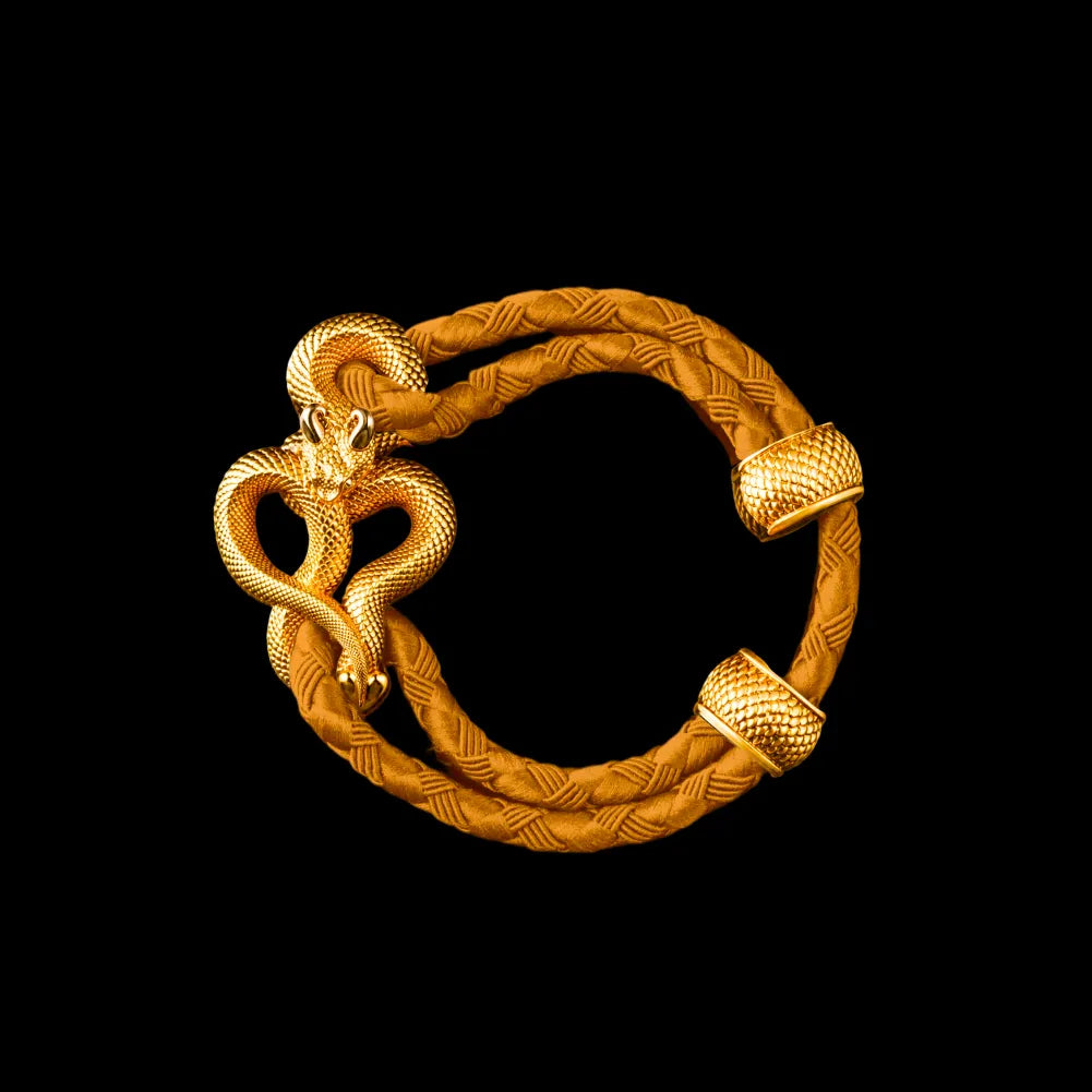 Demon Serpent Rope Bracelet 24K Gold 4mm Braided Rope Gold Black Background