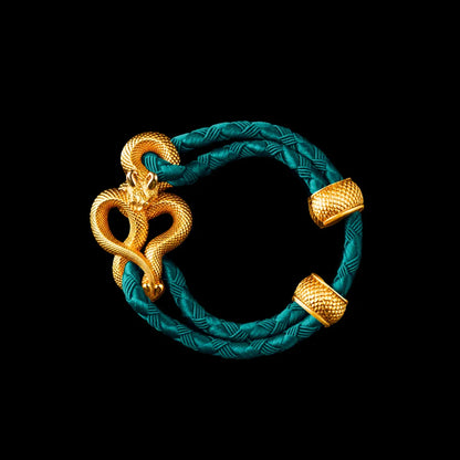 Demon Serpent Rope Bracelet 24K Gold 4mm Braided Rope Light Ink Green Black Background