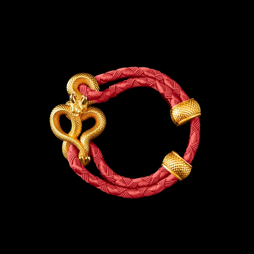Demon Serpent Rope Bracelet 24K Gold 4mm Braided Rope Watermelon Red Black Background