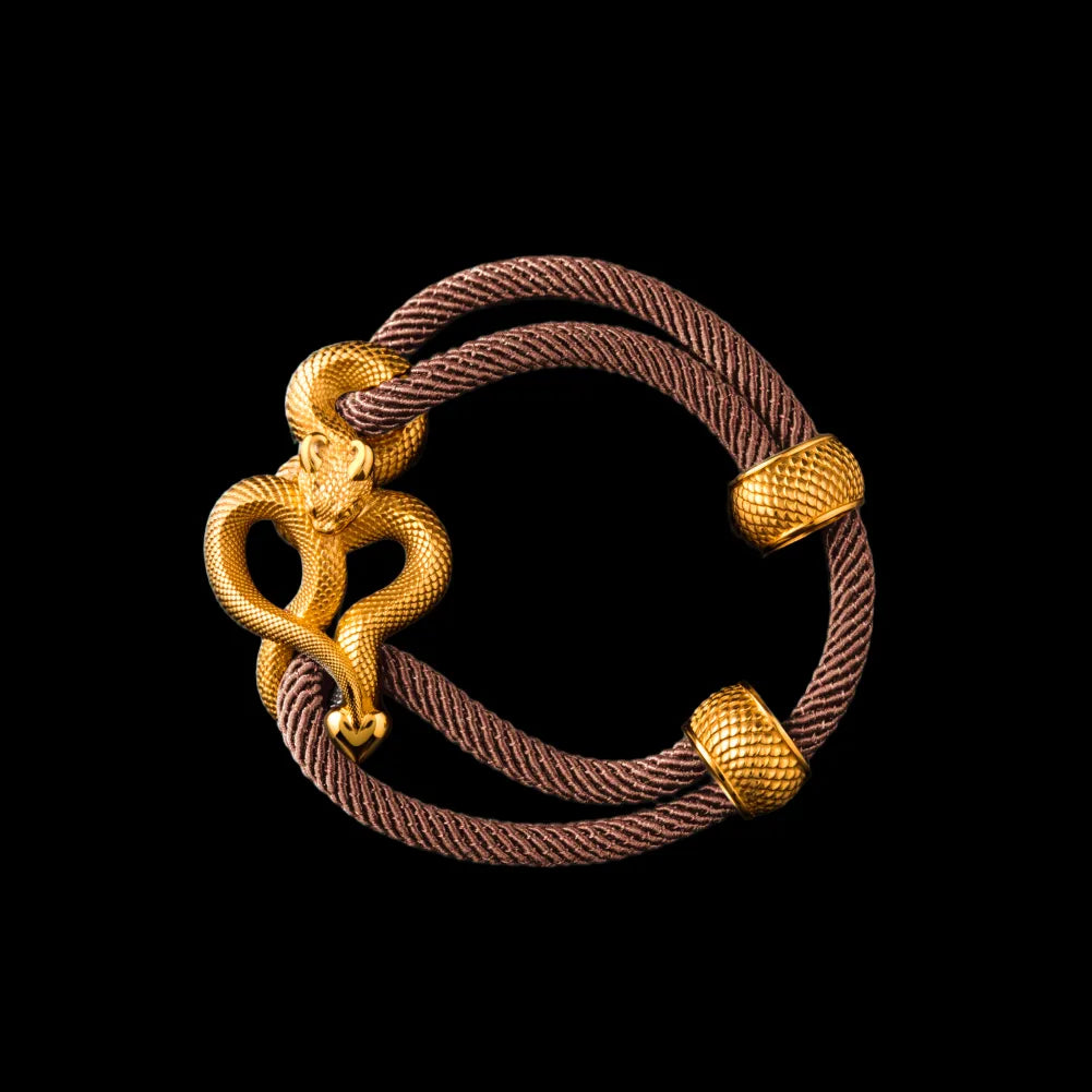 Demon Serpent Rope Bracelet 24K Gold 4mm Milan Rope Apricot Black Background
