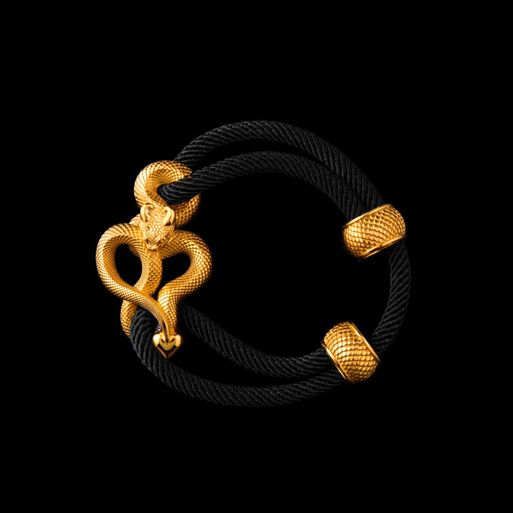 Demon Serpent Rope Bracelet 24K Gold 4mm Milan Rope Black Black Background