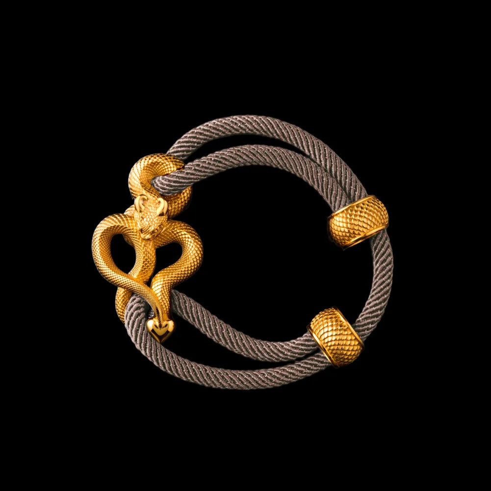 Demon Serpent Rope Bracelet 24K Gold 4mm Milan Rope Camel Black Background