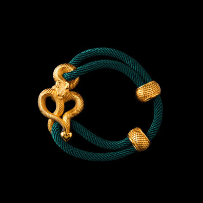 Demon Serpent Rope Bracelet 24K Gold 4mm Milan Rope Dark Green Black Background