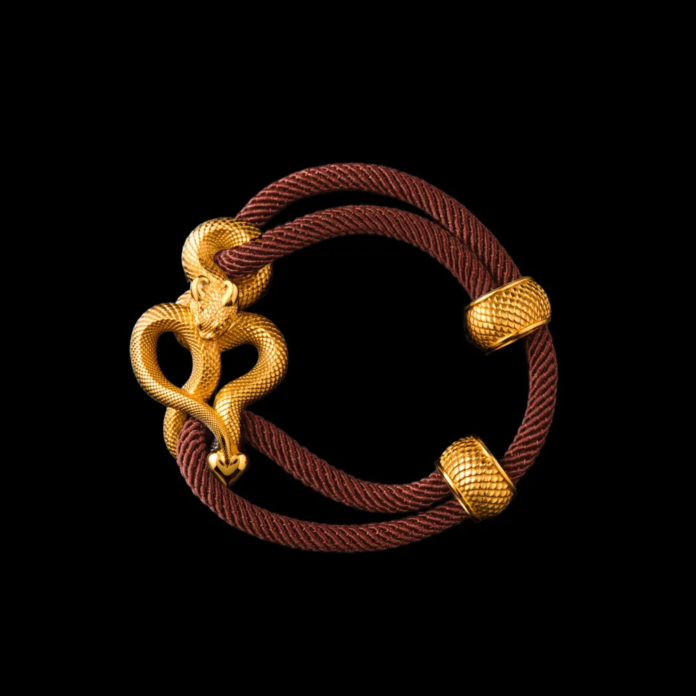 Demon Serpent Rope Bracelet 24K Gold 4mm Milan Rope Dark Orange Black Background