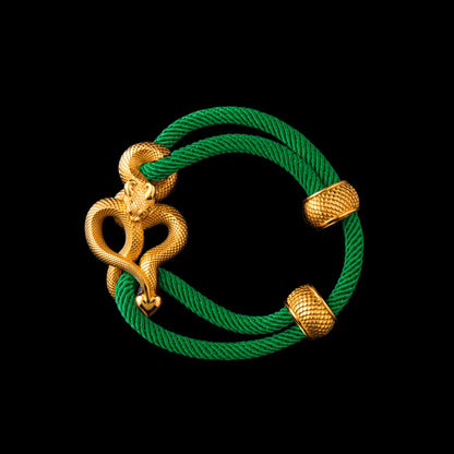 Demon Serpent Rope Bracelet 24K Gold 4mm Milan Rope Green Black Background