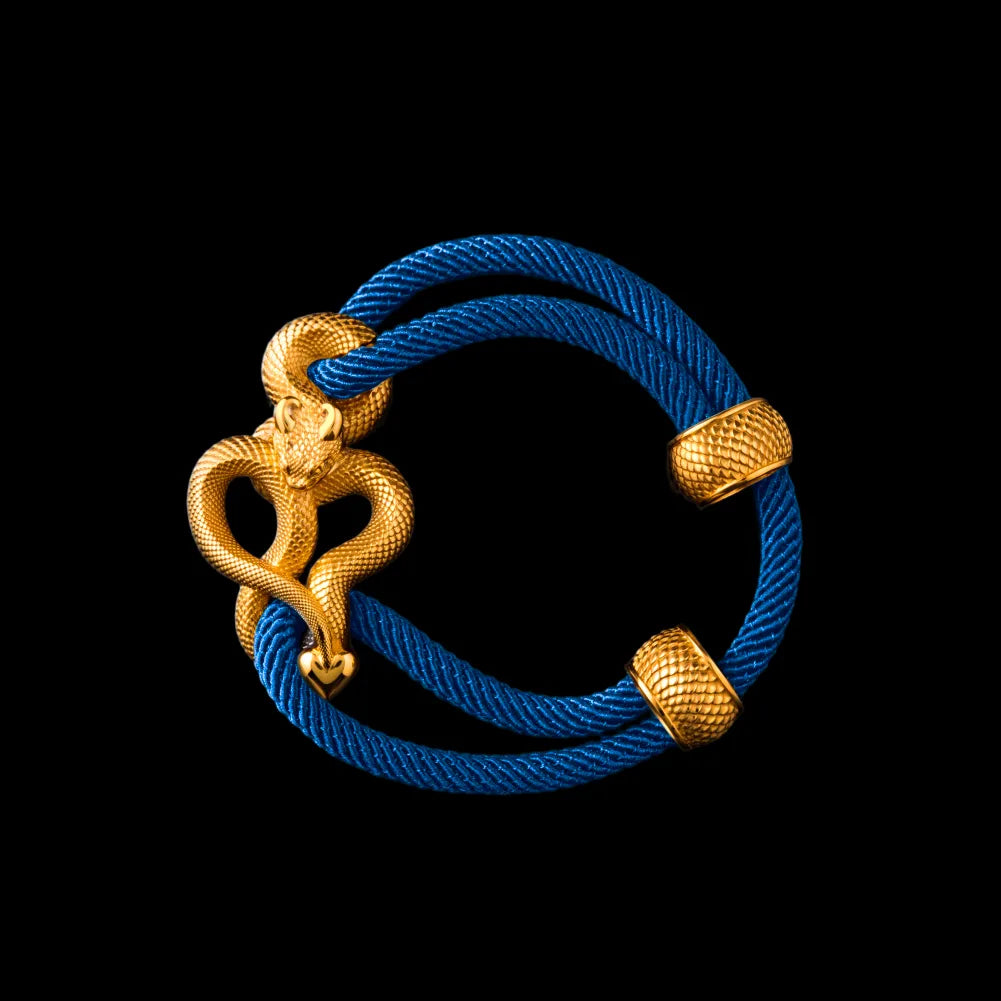 Demon Serpent Rope Bracelet 24K Gold 4mm Milan Rope Indigo Black Background