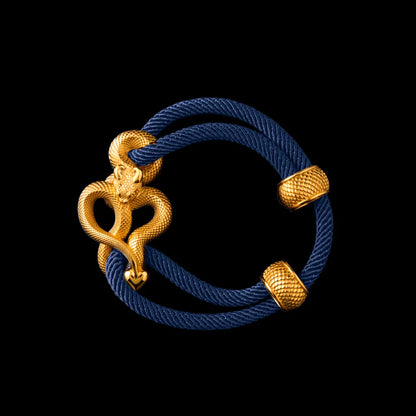 Demon Serpent Rope Bracelet 24K Gold 4mm Milan Rope Navy Blue Black Background