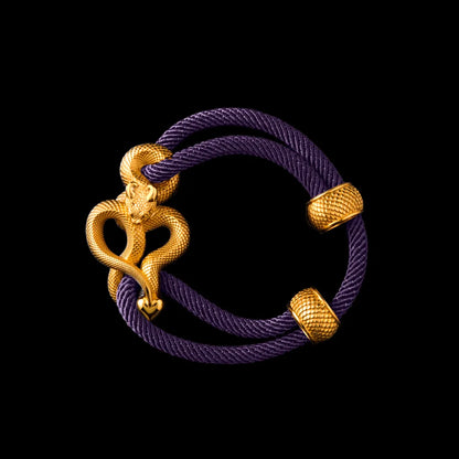 Demon Serpent Rope Bracelet 24K Gold 4mm Milan Rope Purple Black Background