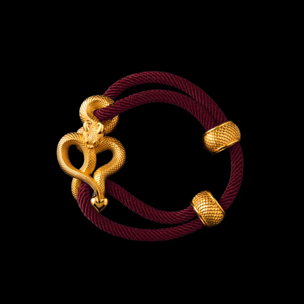 Demon Serpent Rope Bracelet 24K Gold 4mm Milan Rope Red Velvet Black Background