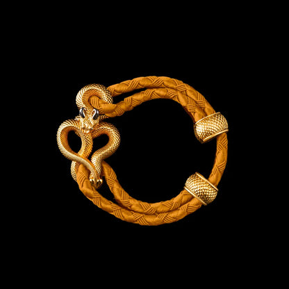 Demon Serpent Rope Bracelet 24K Gold Plated Brass 18K White Gold Plated Silver 4mm Braided Rope Gold Black Background
