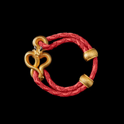 Demon Serpent Rope Bracelet 24K Gold Plated Brass 18K White Gold Plated Silver 4mm Braided Rope Watermelon Red Black Background