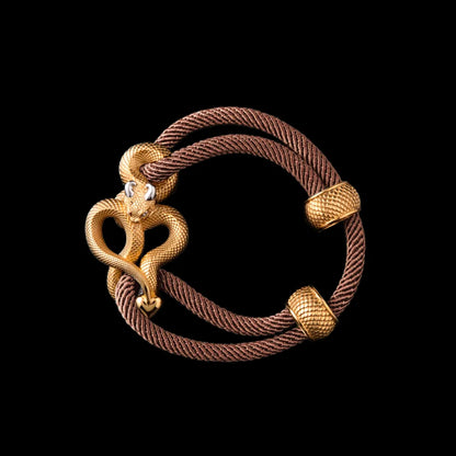 Demon Serpent Rope Bracelet 24K Gold Plated Brass 18K White Gold Plated Silver 4mm Milan Rope Apricot Black Background