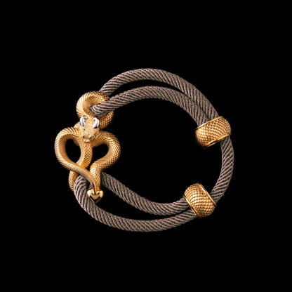 Demon Serpent Rope Bracelet 24K Gold Plated Brass 18K White Gold Plated Silver 4mm Milan Rope Camel Black Background