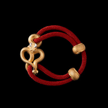 Demon Serpent Rope Bracelet 24K Gold Plated Brass 18K White Gold Plated Silver 4mm Milan Rope Fiery Red Black Background