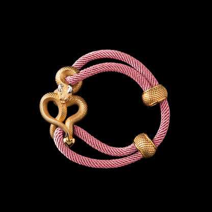 Demon Serpent Rope Bracelet 24K Gold Plated Brass 18K White Gold Plated Silver 4mm Milan Rope Strawberry Cream Black Background
