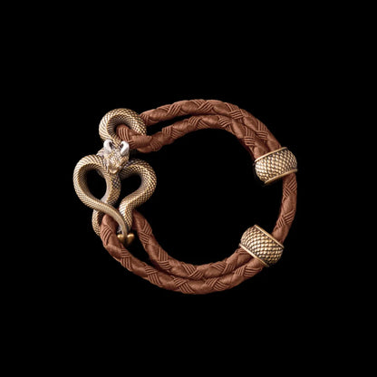 Demon Serpent Rope Bracelet Brass Ox Silver 4mm Braided Rope Dark Beige Black Background