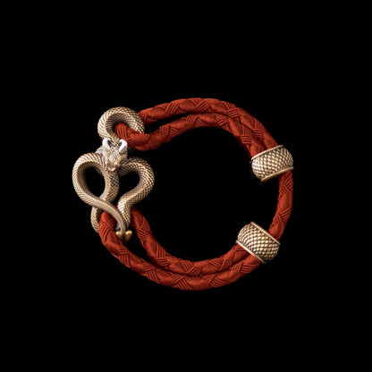 Demon Serpent Rope Bracelet Brass Ox Silver 4mm Braided Rope Deep Orange Black Background