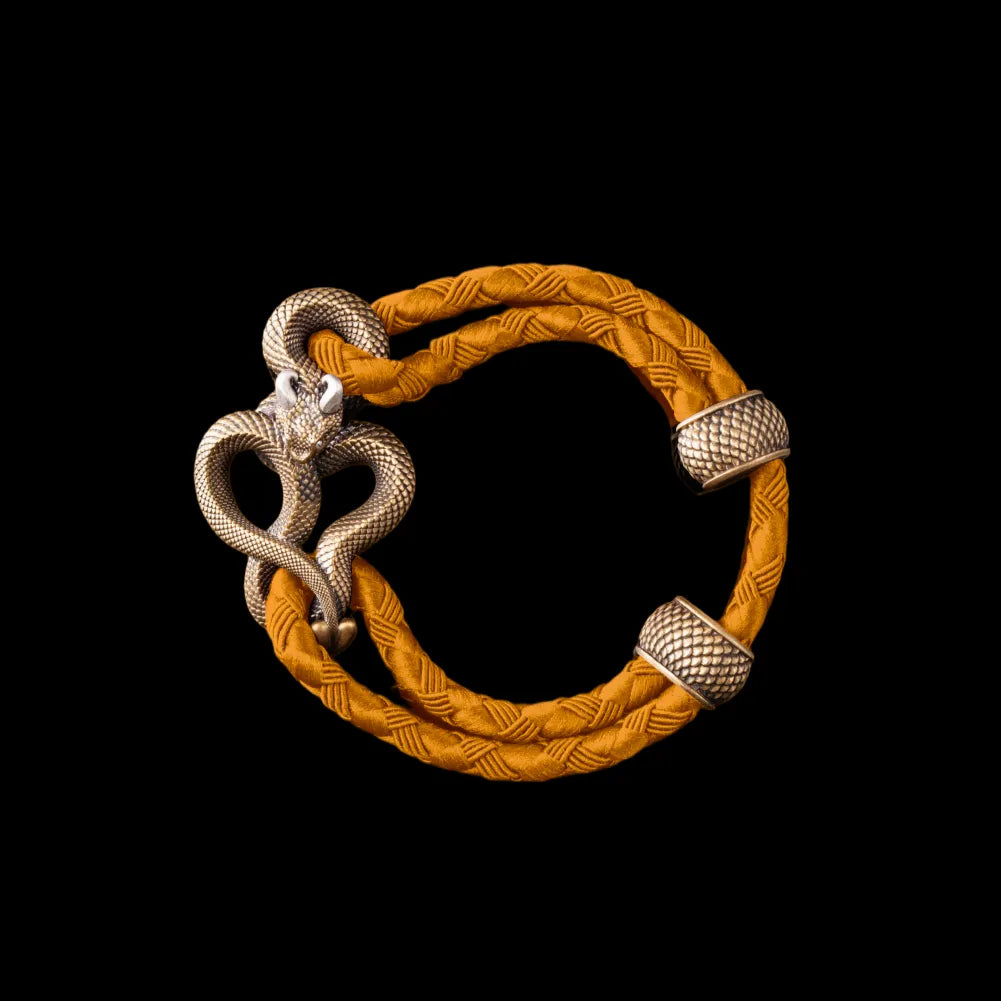 Demon Serpent Rope Bracelet Brass Ox Silver 4mm Braided Rope Gold Black Background