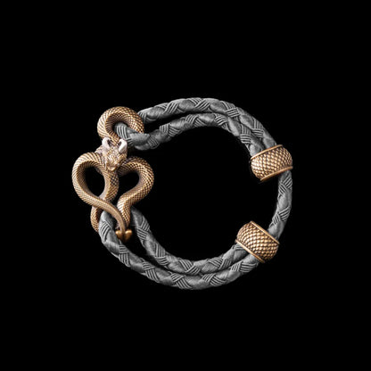Demon Serpent Rope Bracelet Brass Ox Silver 4mm Braided Rope Gray Black Background