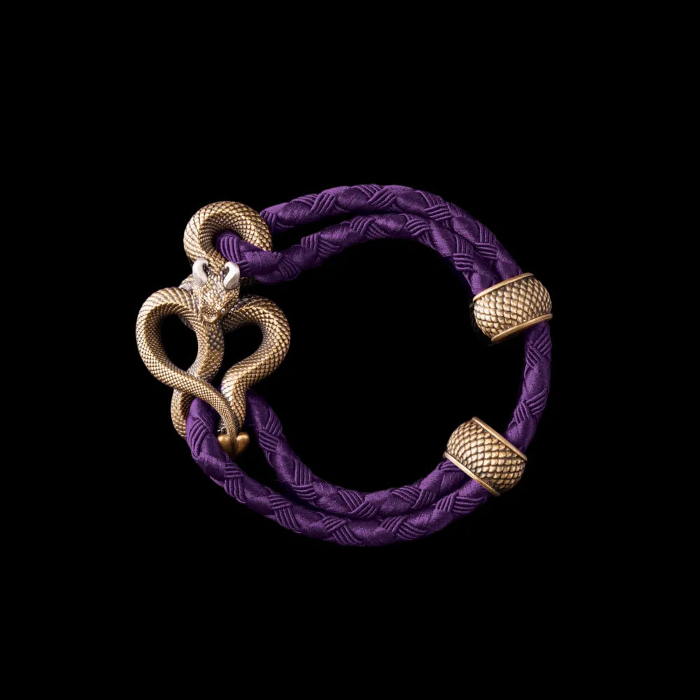 Demon Serpent Rope Bracelet Brass Ox Silver 4mm Braided Rope Purple Black Background