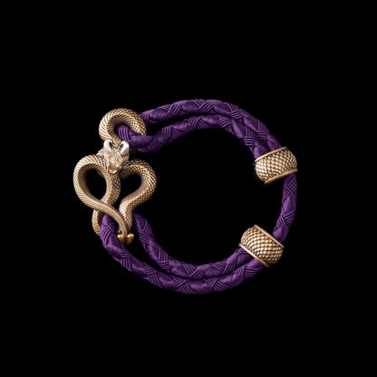 Demon Serpent Rope Bracelet Brass Ox Silver 4mm Braided Rope Purple Black Background