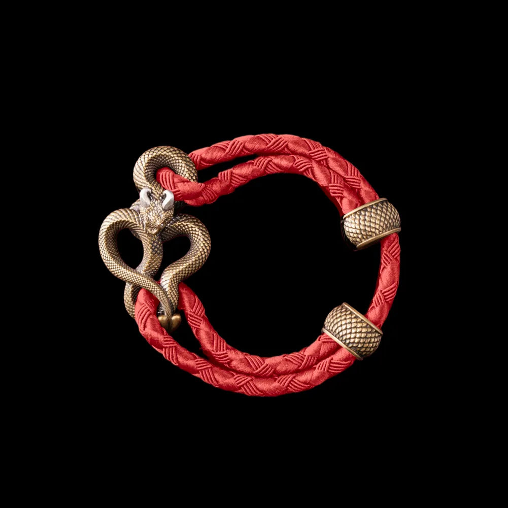 Demon Serpent Rope Bracelet Brass Ox Silver 4mm Braided Rope Watermelon Red Black Background
