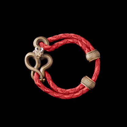 Demon Serpent Rope Bracelet Brass Ox Silver 4mm Braided Rope Watermelon Red Black Background