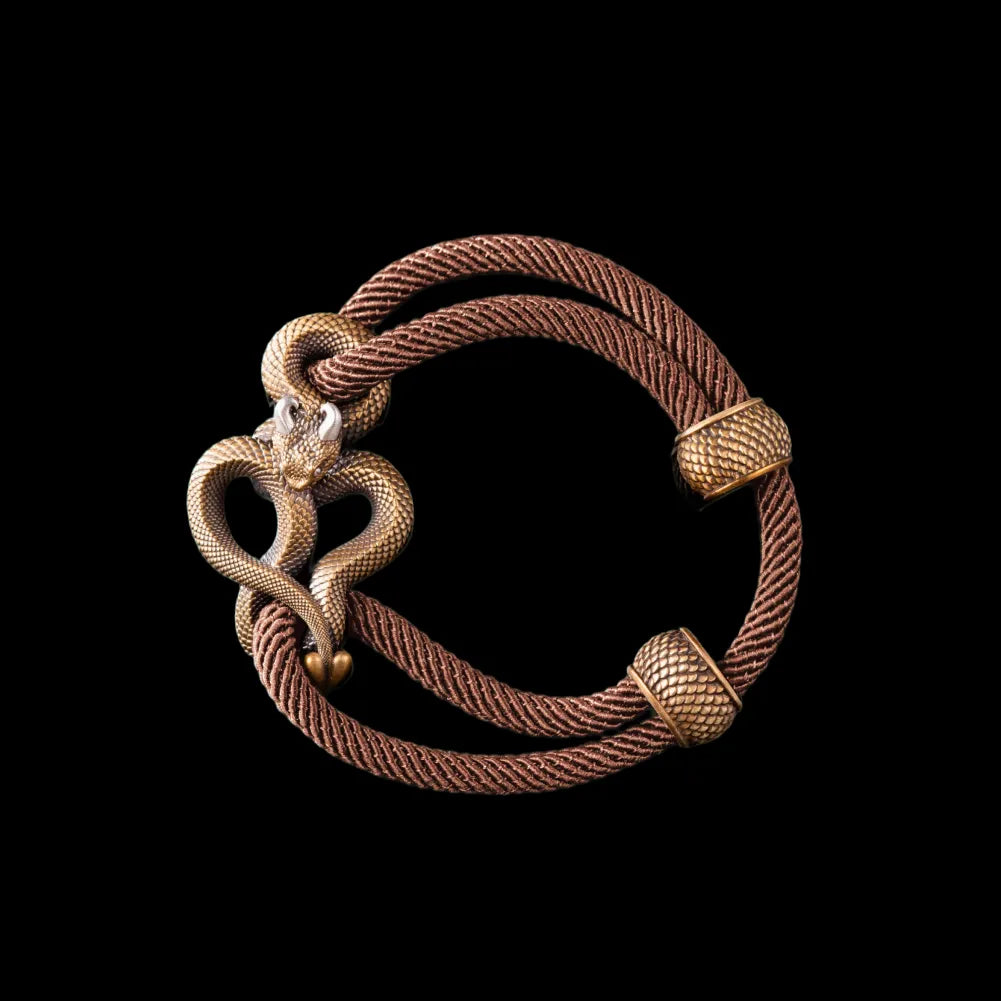 Demon Serpent Rope Bracelet Brass Ox Silver 4mm Milan Rope Apricot Black Background