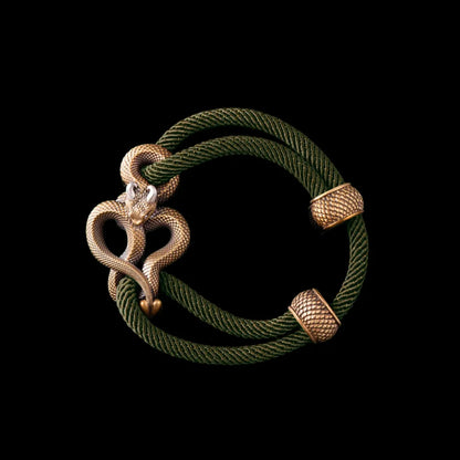 Demon Serpent Rope Bracelet Brass Ox Silver 4mm Milan Rope Army Green Black Background