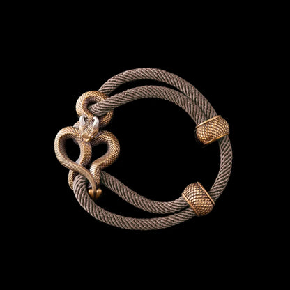 Demon Serpent Rope Bracelet Brass Ox Silver 4mm Milan Rope Camel Black Background
