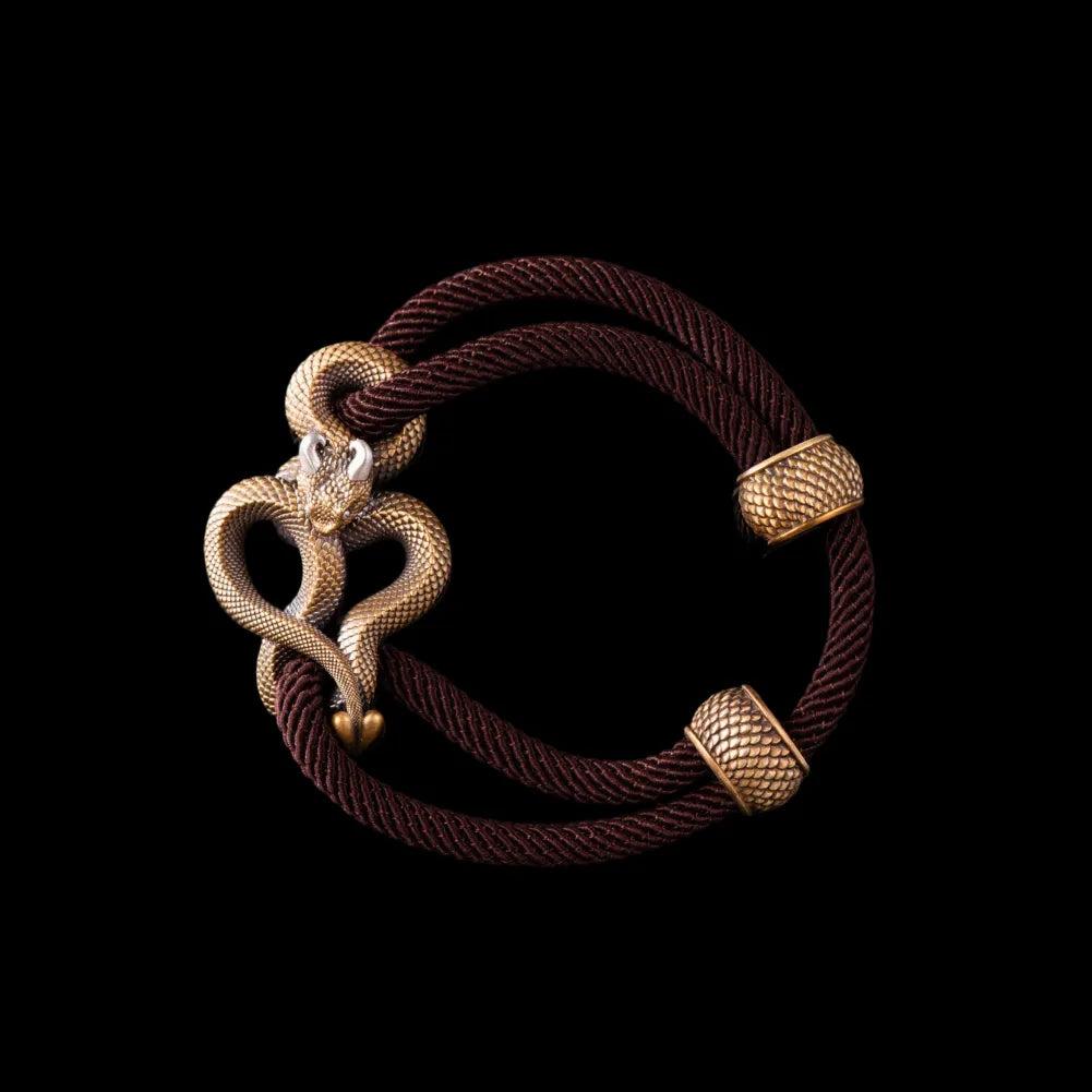 Demon Serpent Rope Bracelet Brass Ox Silver 4mm Milan Rope Coffee Black Background
