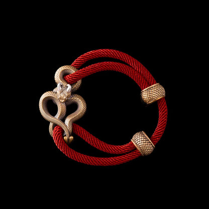 Demon Serpent Rope Bracelet Brass Ox Silver 4mm Milan Rope Fiery Red Black Background