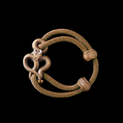 Demon Serpent Rope Bracelet Brass Ox Silver 4mm Milan Rope Light Khaki Black Background