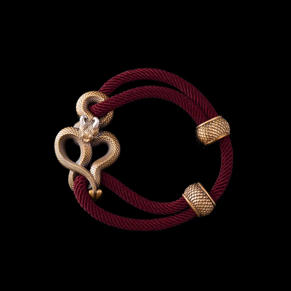 Demon Serpent Rope Bracelet Brass Ox Silver 4mm Milan Rope Red Velvet Black Background