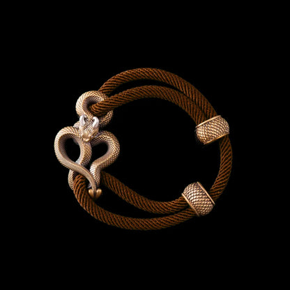 Demon Serpent Rope Bracelet Brass Ox Silver 4mm Milan Rope Reddish Brown Black Background