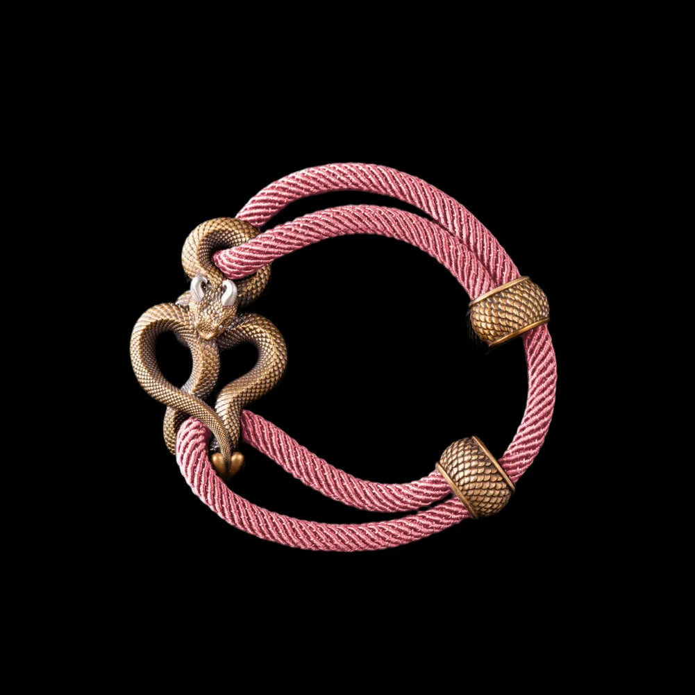 Demon Serpent Rope Bracelet Brass Ox Silver 4mm Milan Rope Strawberry Cream Black Background