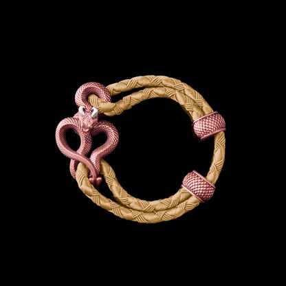 Demon Serpent Rope Bracelet Copper Oxidized Silver 4mm Braided Rope Beige Black Background