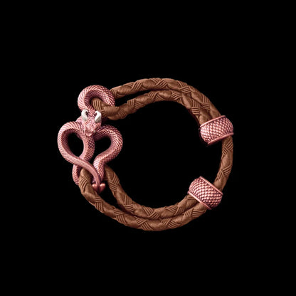 Demon Serpent Rope Bracelet Copper Oxidized Silver 4mm Braided Rope Dark Beige Black Background