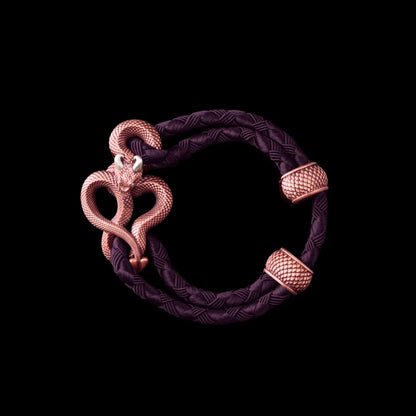 Demon Serpent Rope Bracelet Copper Oxidized Silver 4mm Braided Rope Dark Purple Black Background